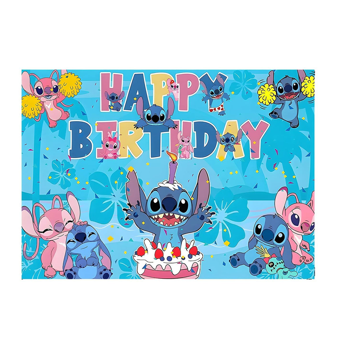 Cartoon birthday backdrop on white background