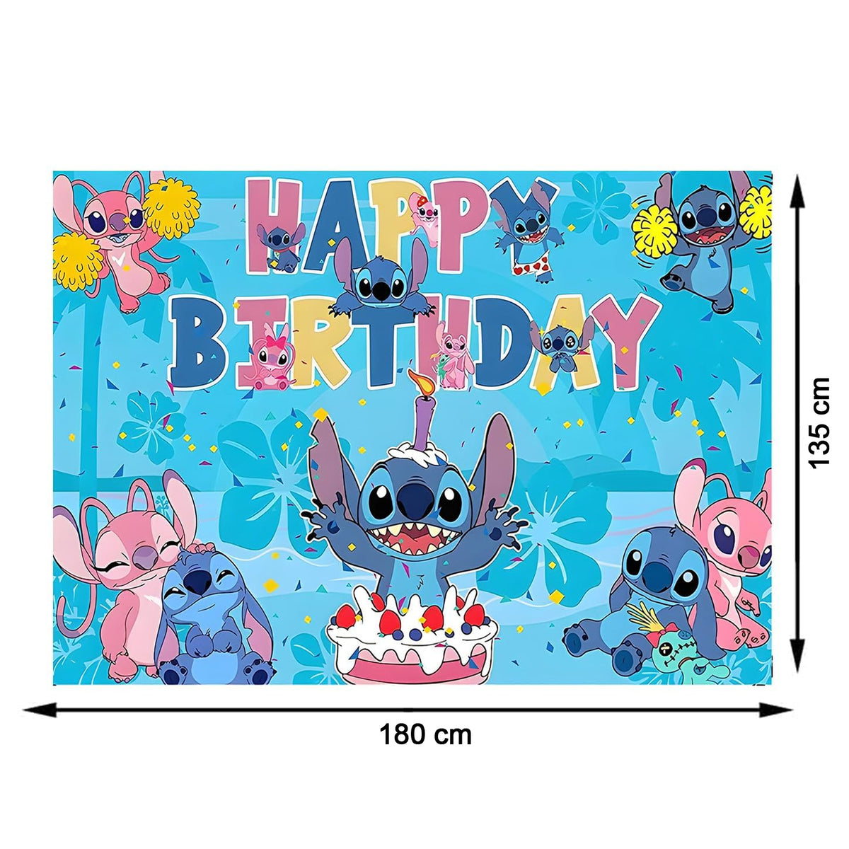 Birthday banner dimensions 180 cm wide by 135 cm high