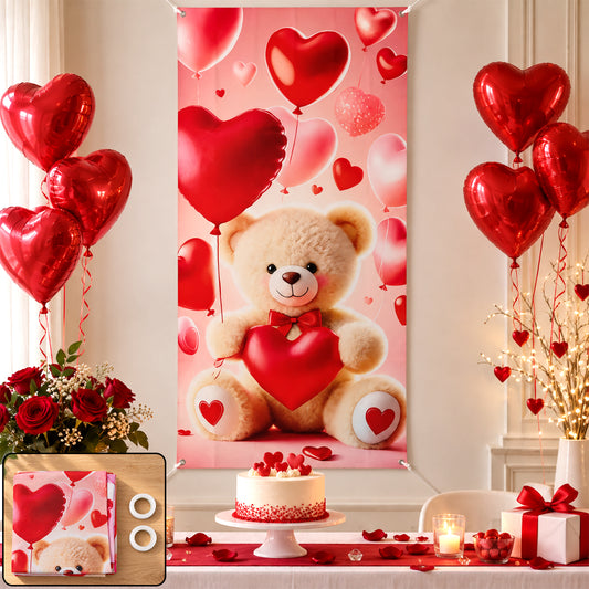 Teddy bear heart backdrop curtain party