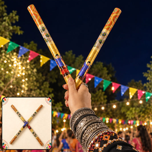 Decorative wooden Dandiya stick pair for Navratri