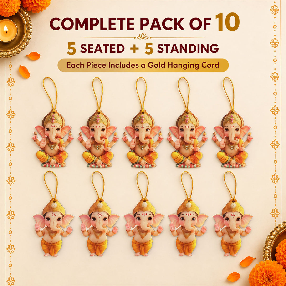 Set showing five seated and five standing Ganesha designs