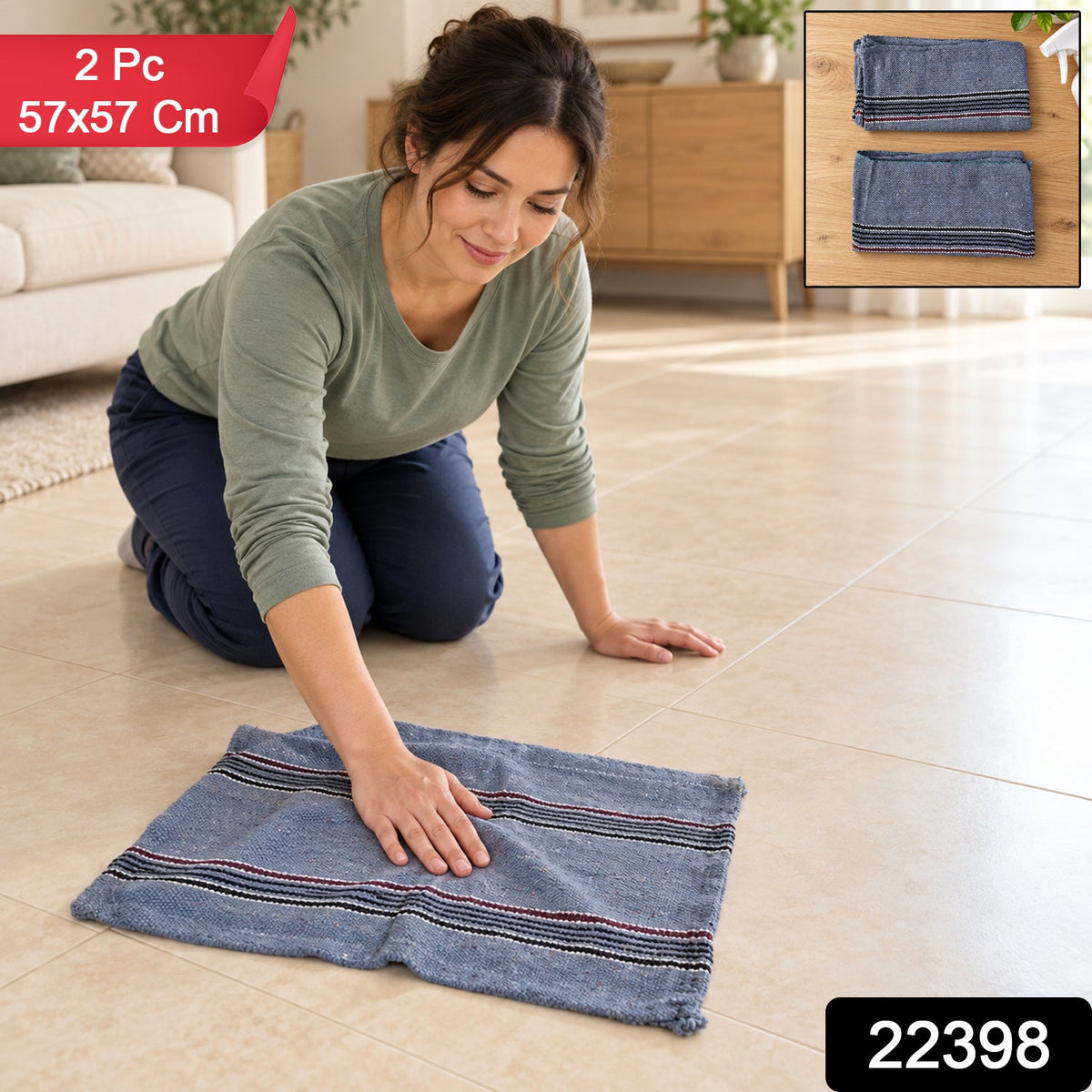 Floor Cleaning Cloth Pack for Daily Home Floor and Table Wiping (2 Pc, 57x57 Cm)