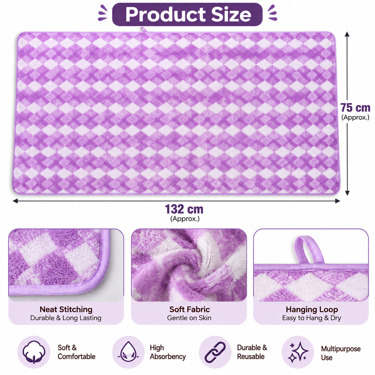 Microfibre bath towel features and texture
