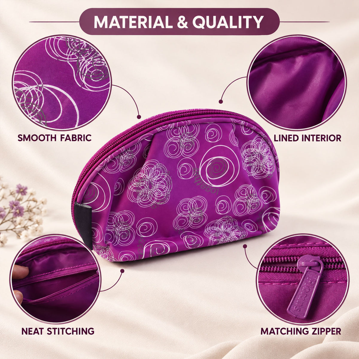 Zipper pouch mirror detail