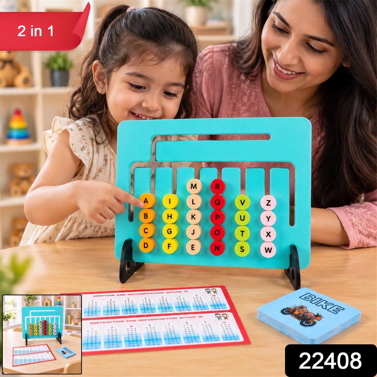 Activity board with product code 22408 and 2 in 1 label
