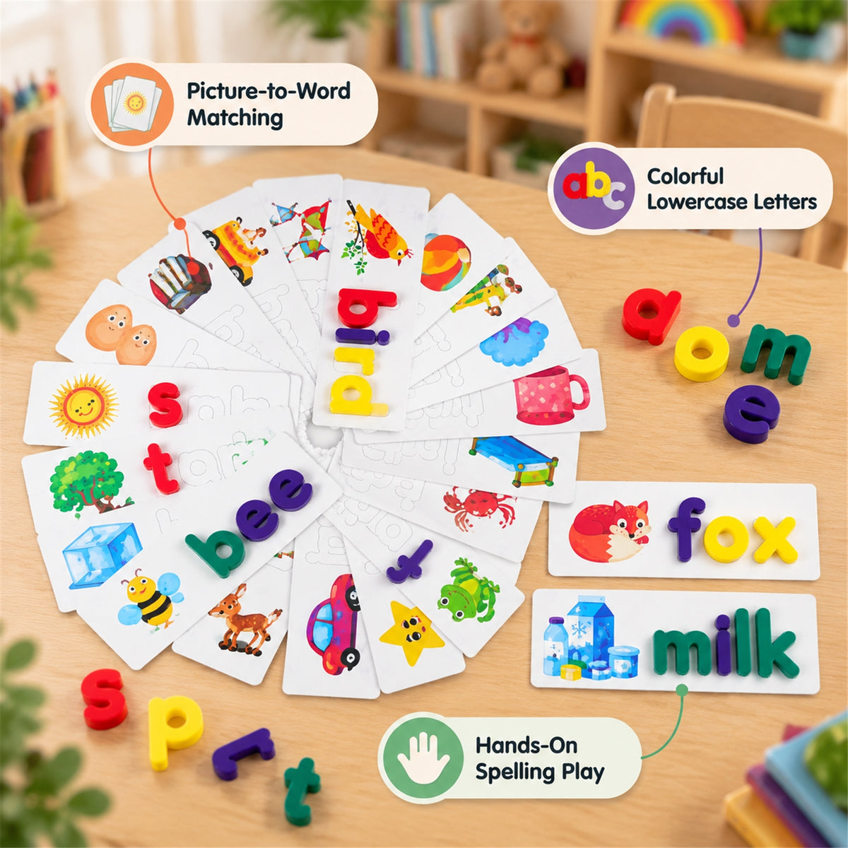 Picture matching lowercase letters and spelling play details