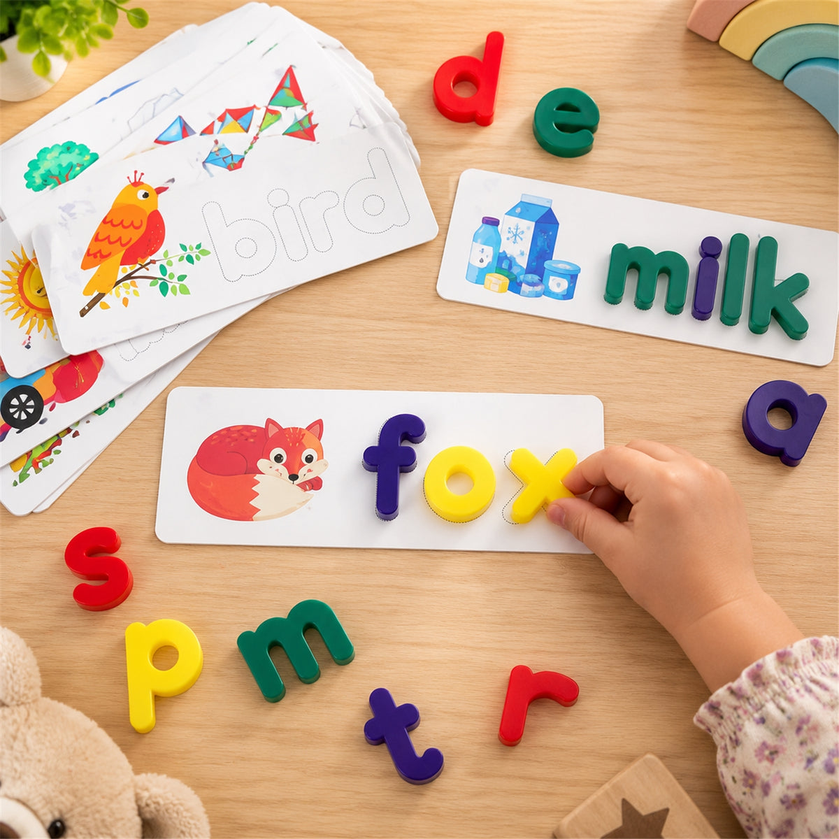 Letter pieces placed on a picture word card