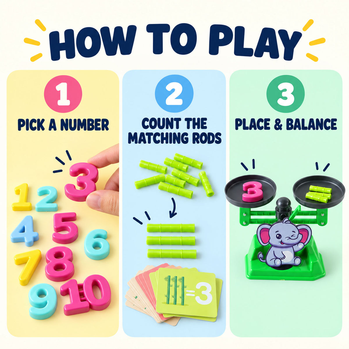 Number matching and balancing play steps