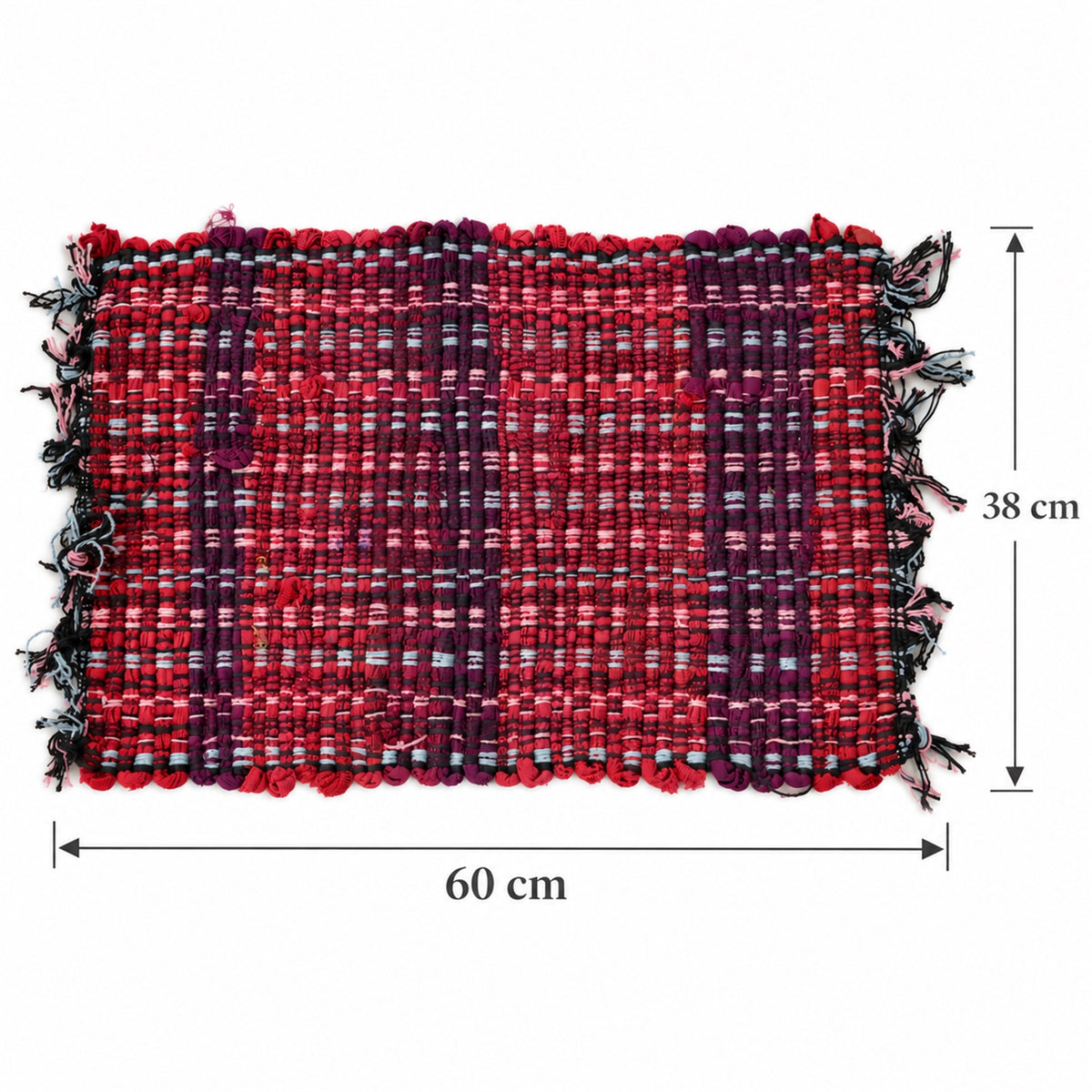 Woven floor mat size guide showing 60 cm width and 38 cm height