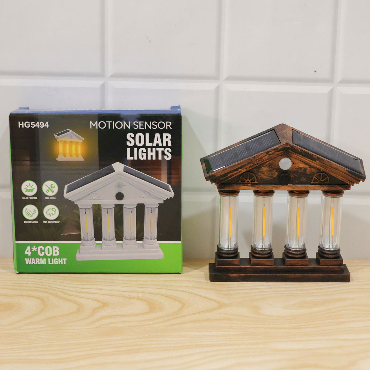 Four COB motion sensor solar wall light with dual solar panels 9