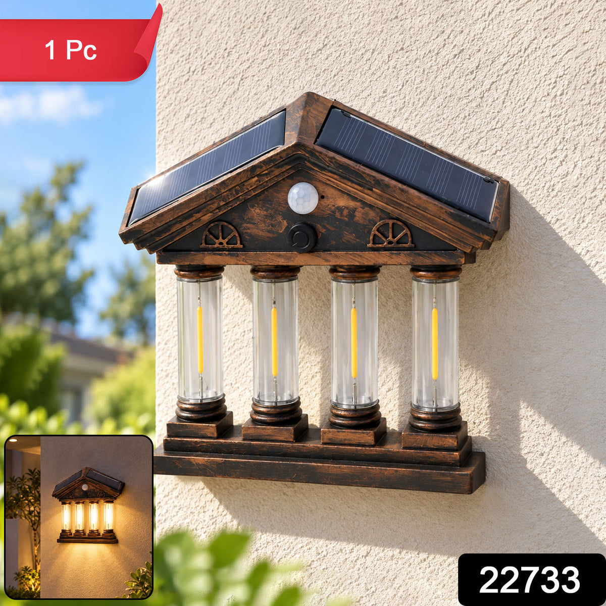Four COB motion sensor solar wall light with dual solar panels 2