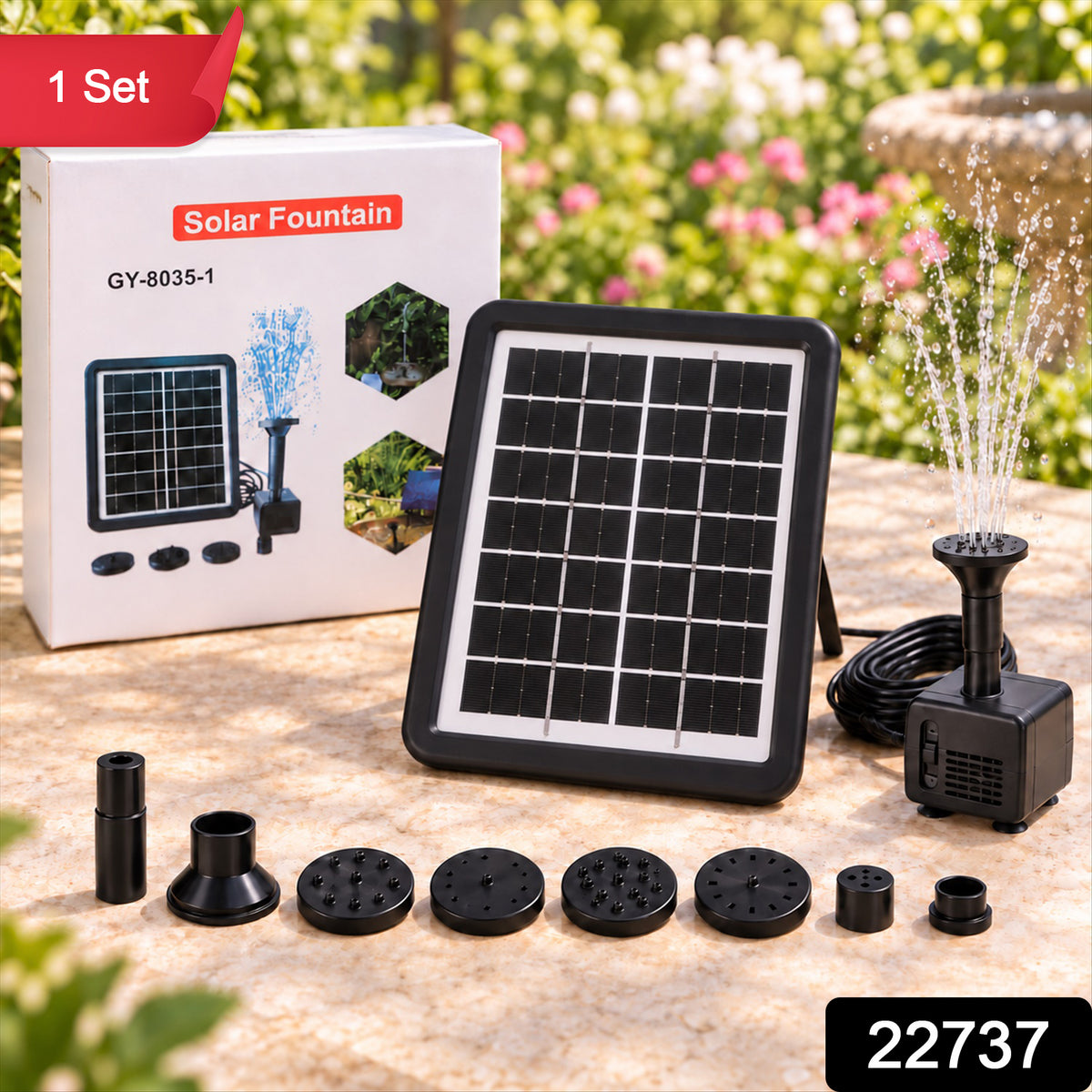 Solar water fountain pump kit with panel and interchangeable nozzles 2