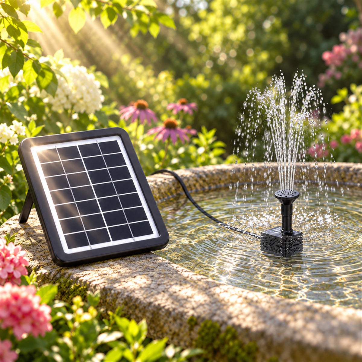 Solar water fountain pump kit with panel and interchangeable nozzles 9