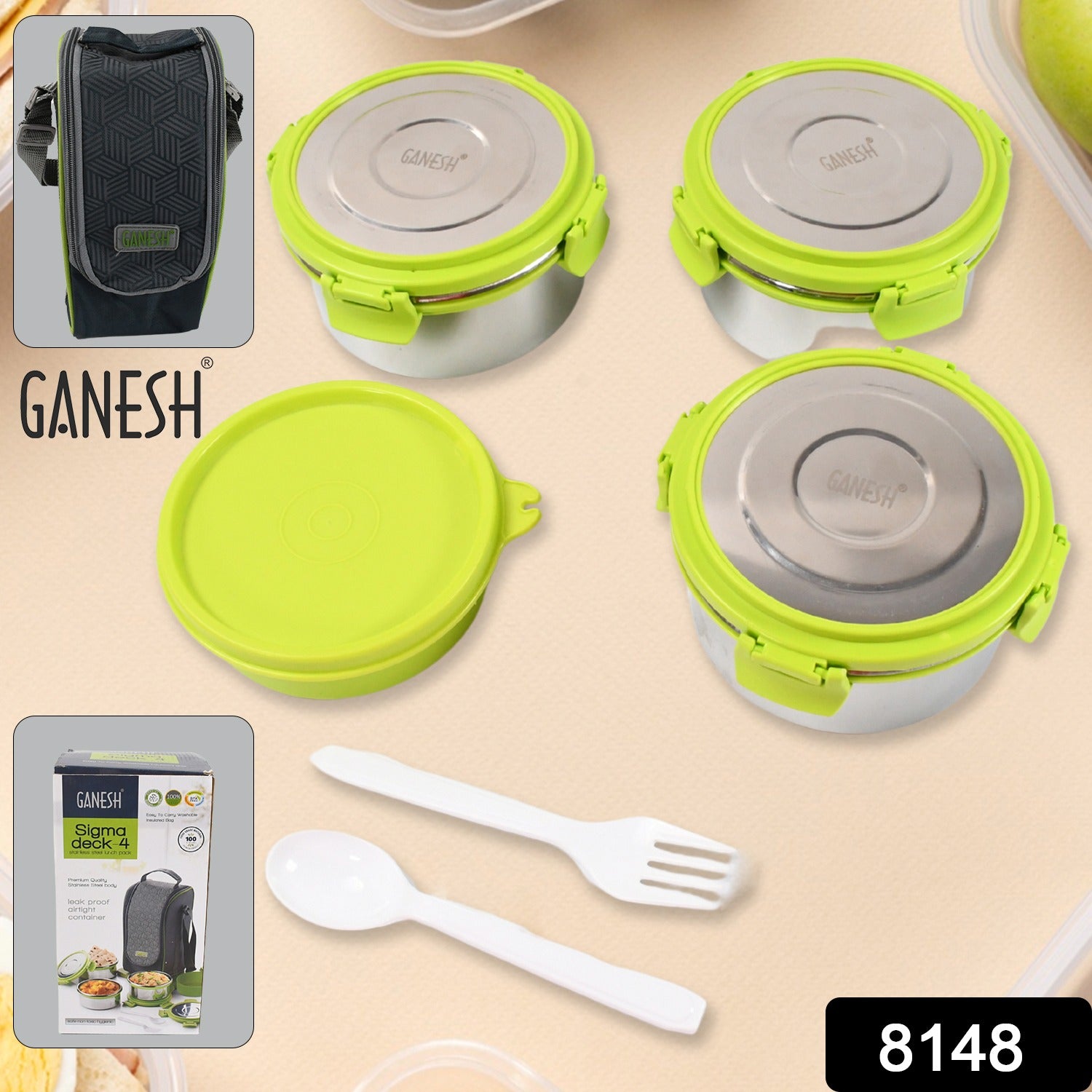 स्टेनलेस स्टील टिफिन लंच बॉक्स कंटेनर / डब्बा 4 साइड क्लिप लॉक ढक्कन के साथ ऑफिस और स्कूल के उपयोग के लिए / खाद्य ग्रेड / एयर टाइट / ले जाने में आसान / लीक प्रूफ