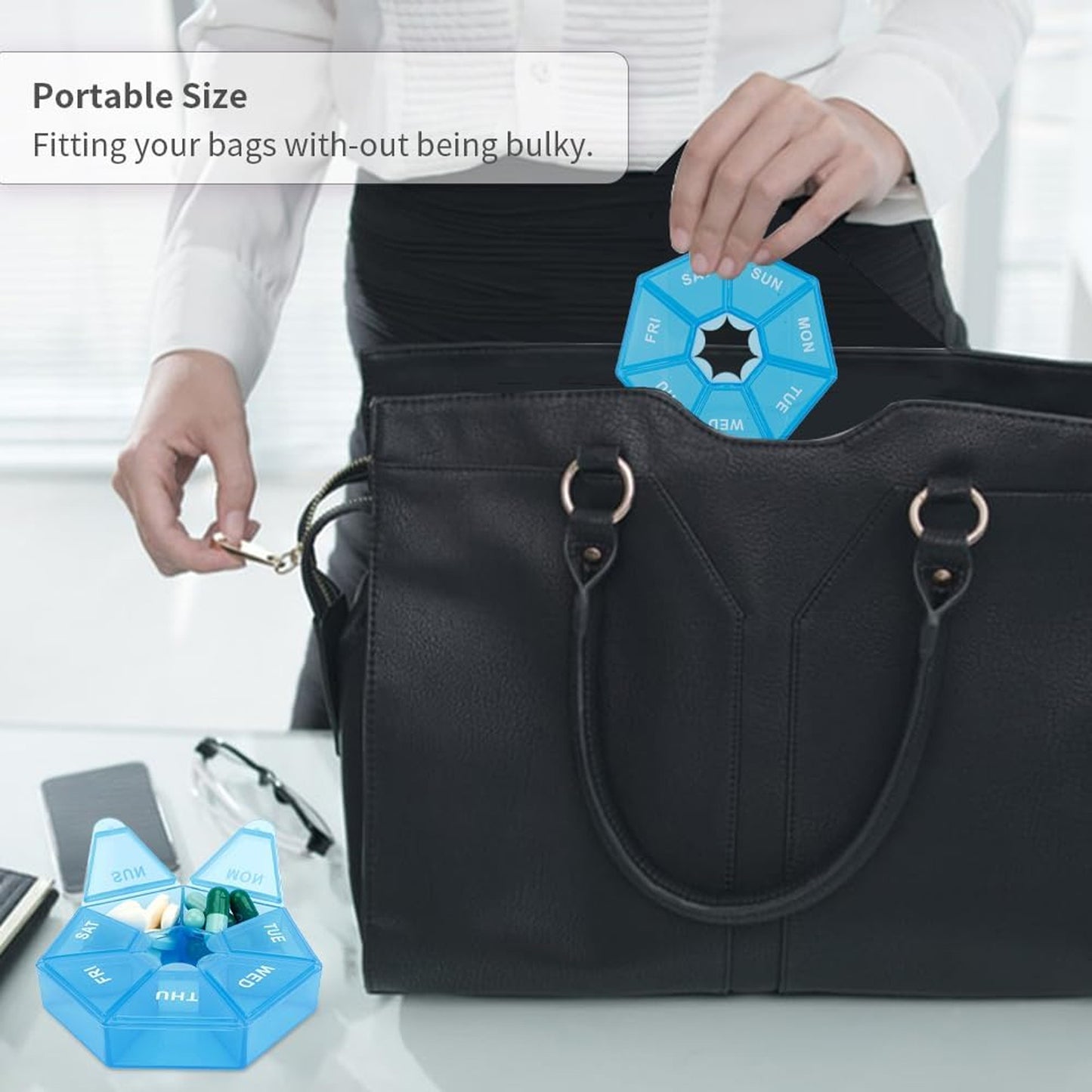Portable weekly pill organizer for travel