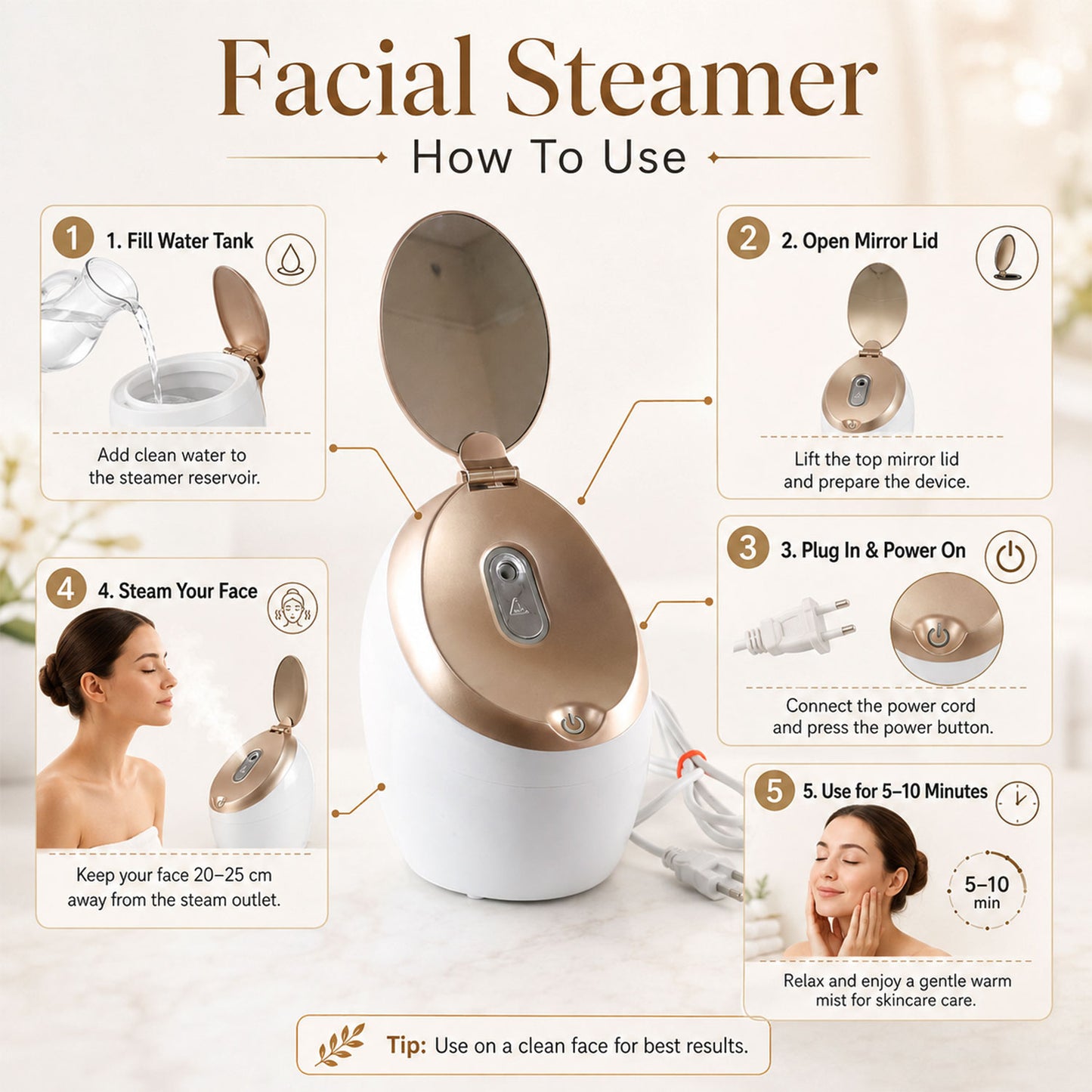 Electric facial steamer with mirror product photo 7