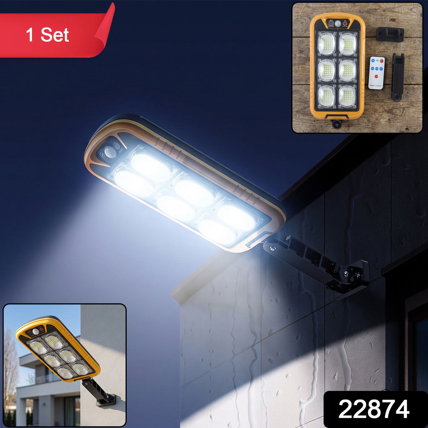 Solar LED Motion Sensor Wall Light with Remote Waterproof Outdoor (1 Set)