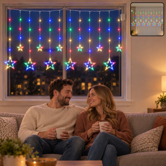 Multicolor Star LED Curtain Light Series for Home and Party Decor (1 Set)