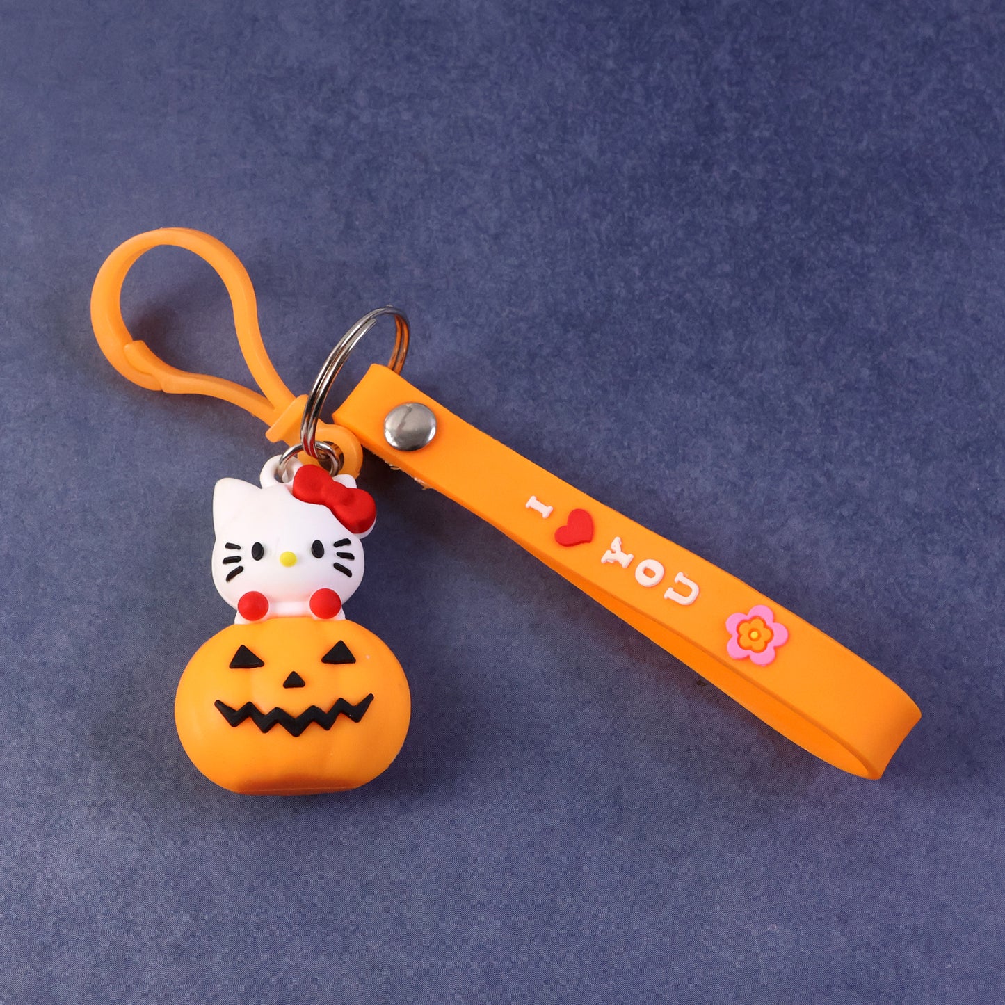 Cute Cartoon Cat & Pumpkin Theme Silicone Keychain (1 Pc)