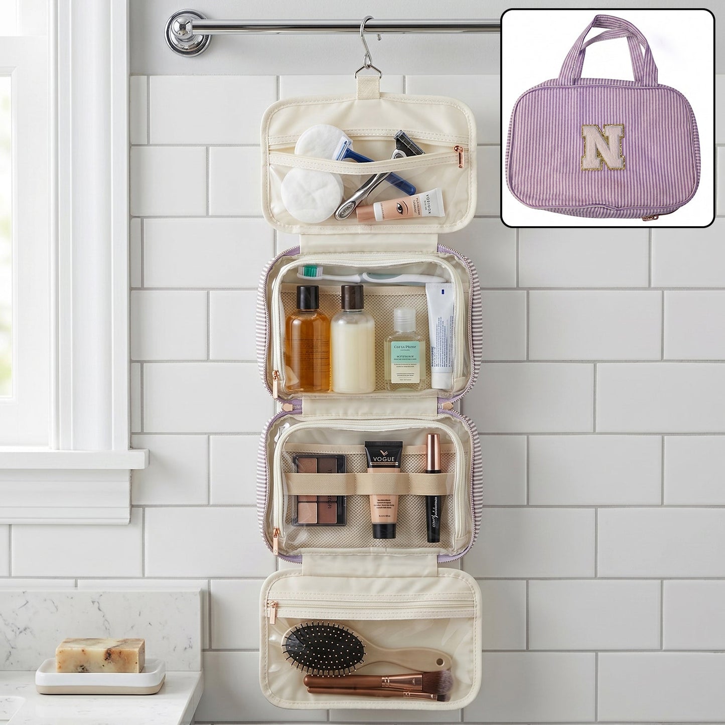 Travel Multi Pocket Toiletry Bag Hanging Cosmetic Makeup Organizer Pouch (1 Pc)