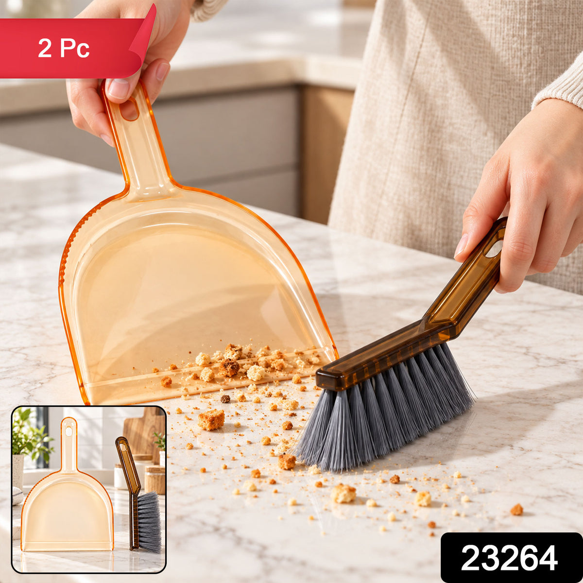 Plastic Dustpan and Hand Brush for Kitchen and Everyday Surface Cleaning (2 Pc Set)
