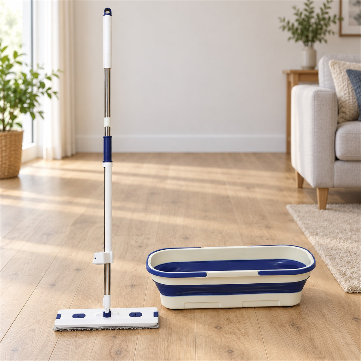 Hand wash free flat mop and folding bucket - main photo
