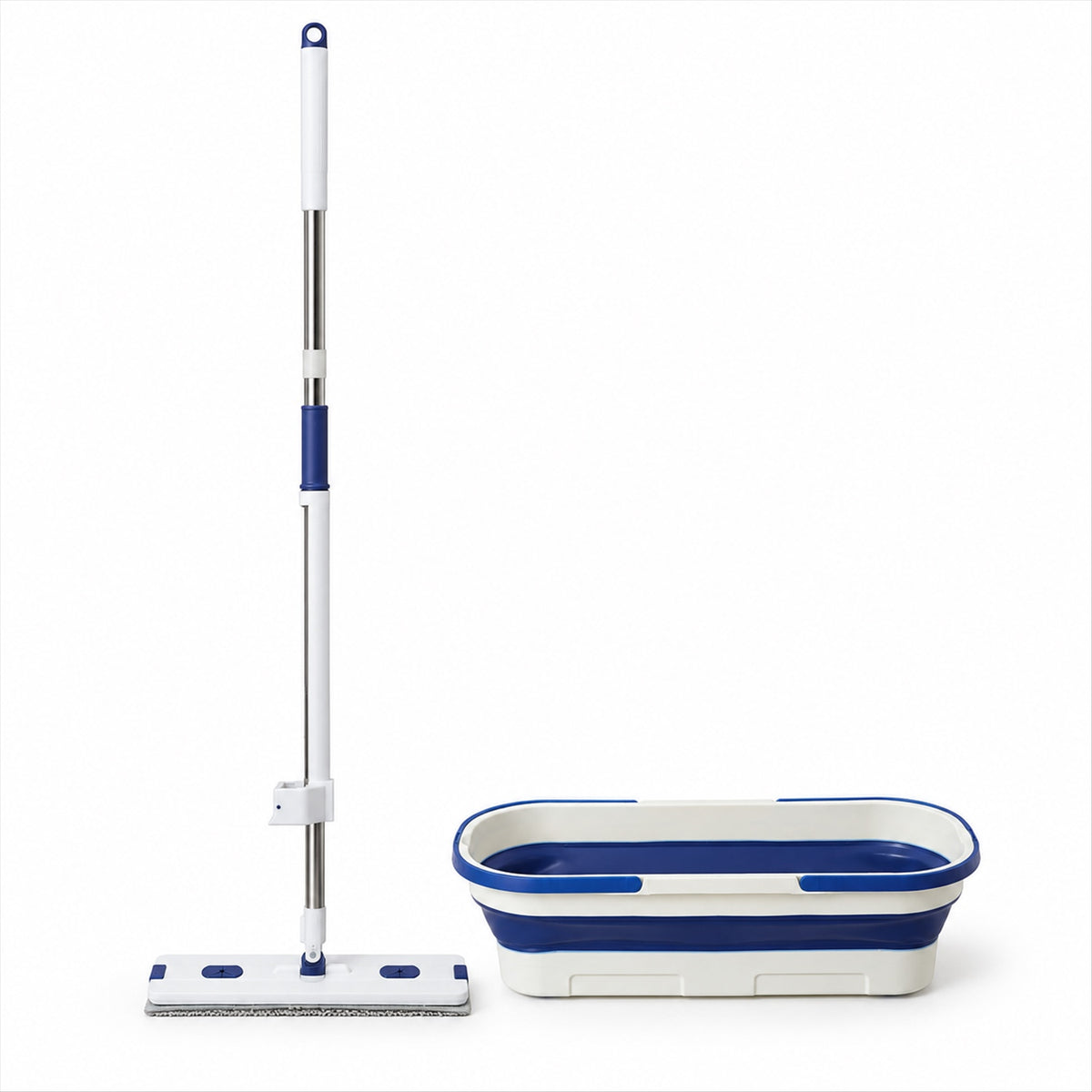 Hand wash free flat mop and folding bucket - white background