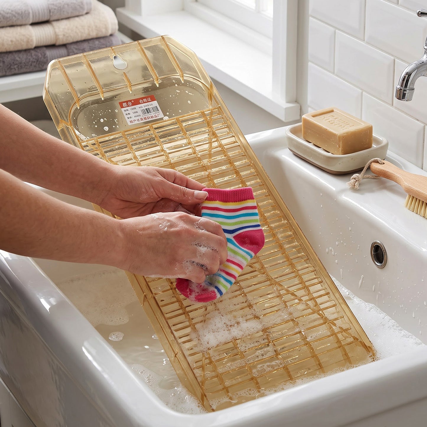 Clothes washing board sink use