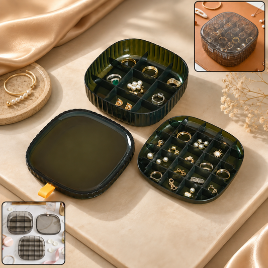 Plastic Multi-Compartment Jewelry Organizer Box, Stackable Ring Storage (1 Set)