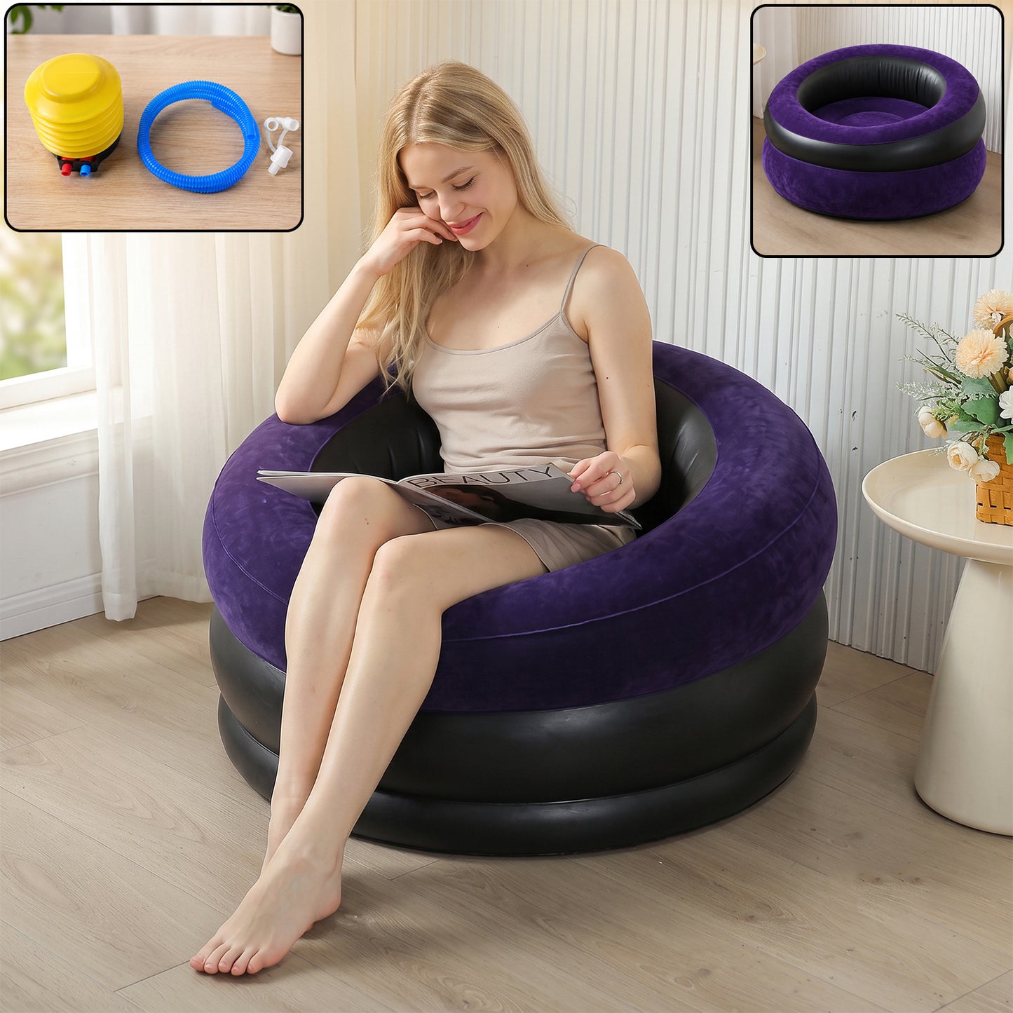 Inflatable Sofa Bed Chair with Foot Pump for Indoor and Outdoor Relaxation (1 Pc) - image 9
