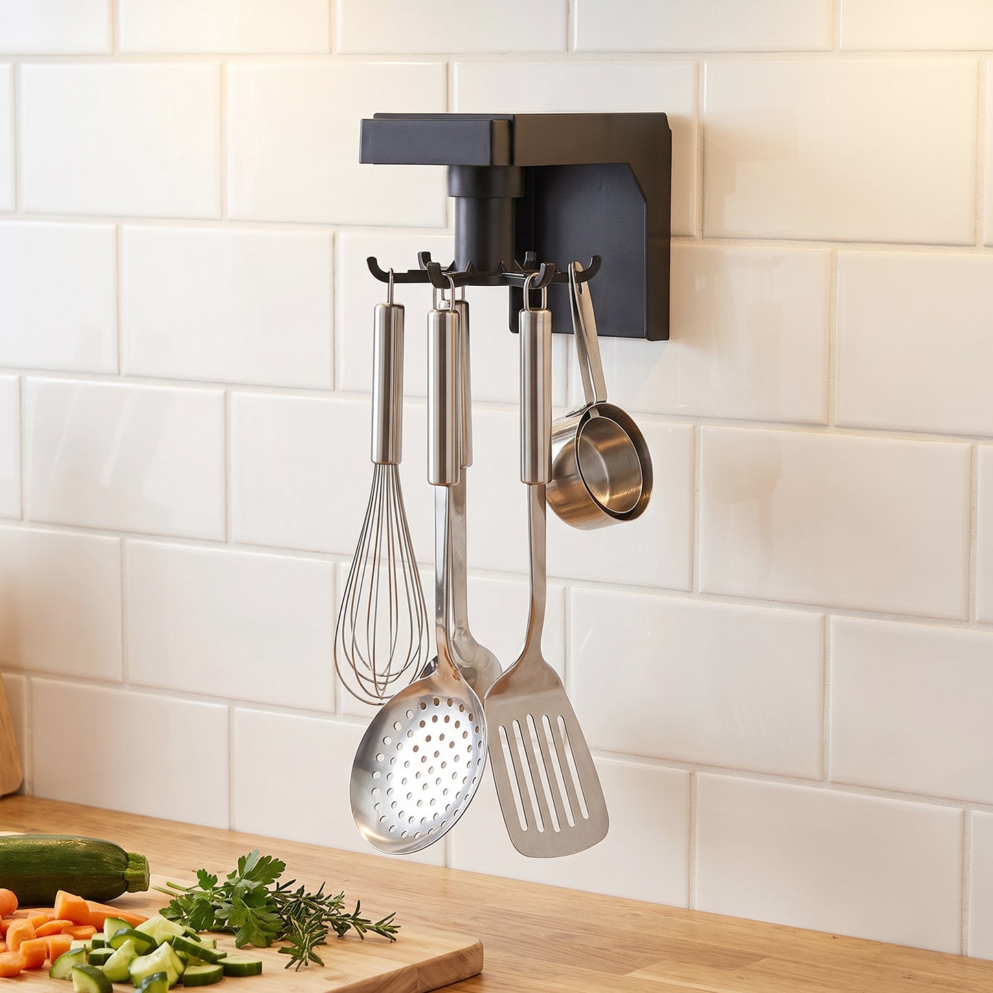 Rotating hook rack used for kitchen utensil storage