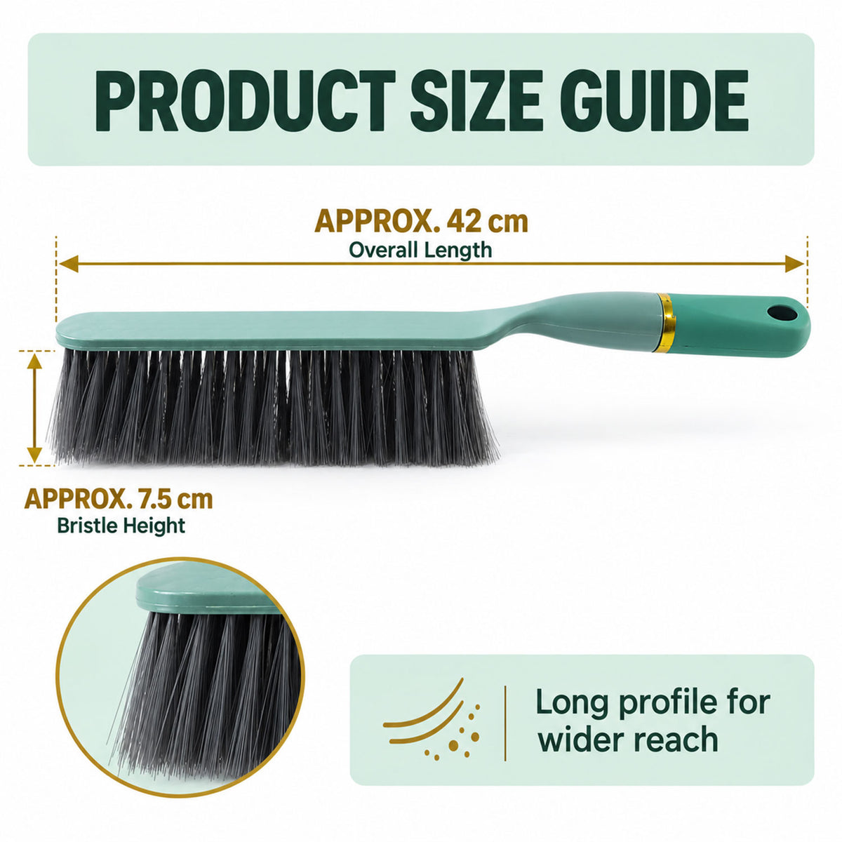 Long handle bed dusting brush - dimensions