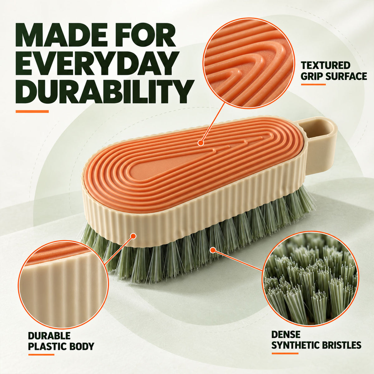 Multipurpose cleaning brush with textured grip and dense bristles 02