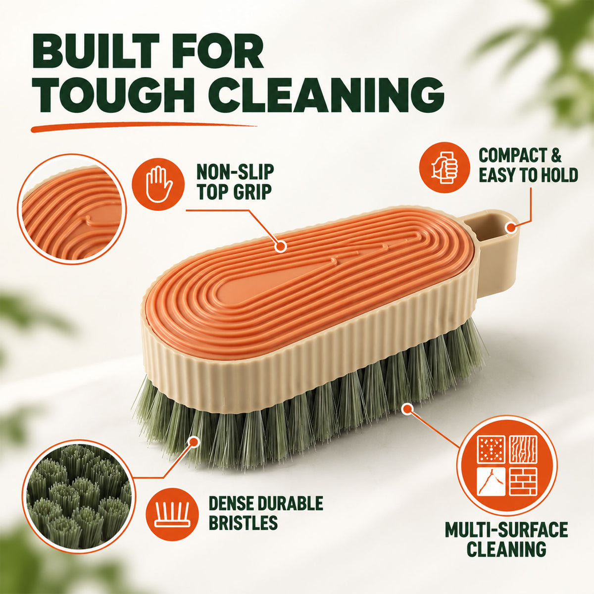 Multipurpose cleaning brush with textured grip and dense bristles 03