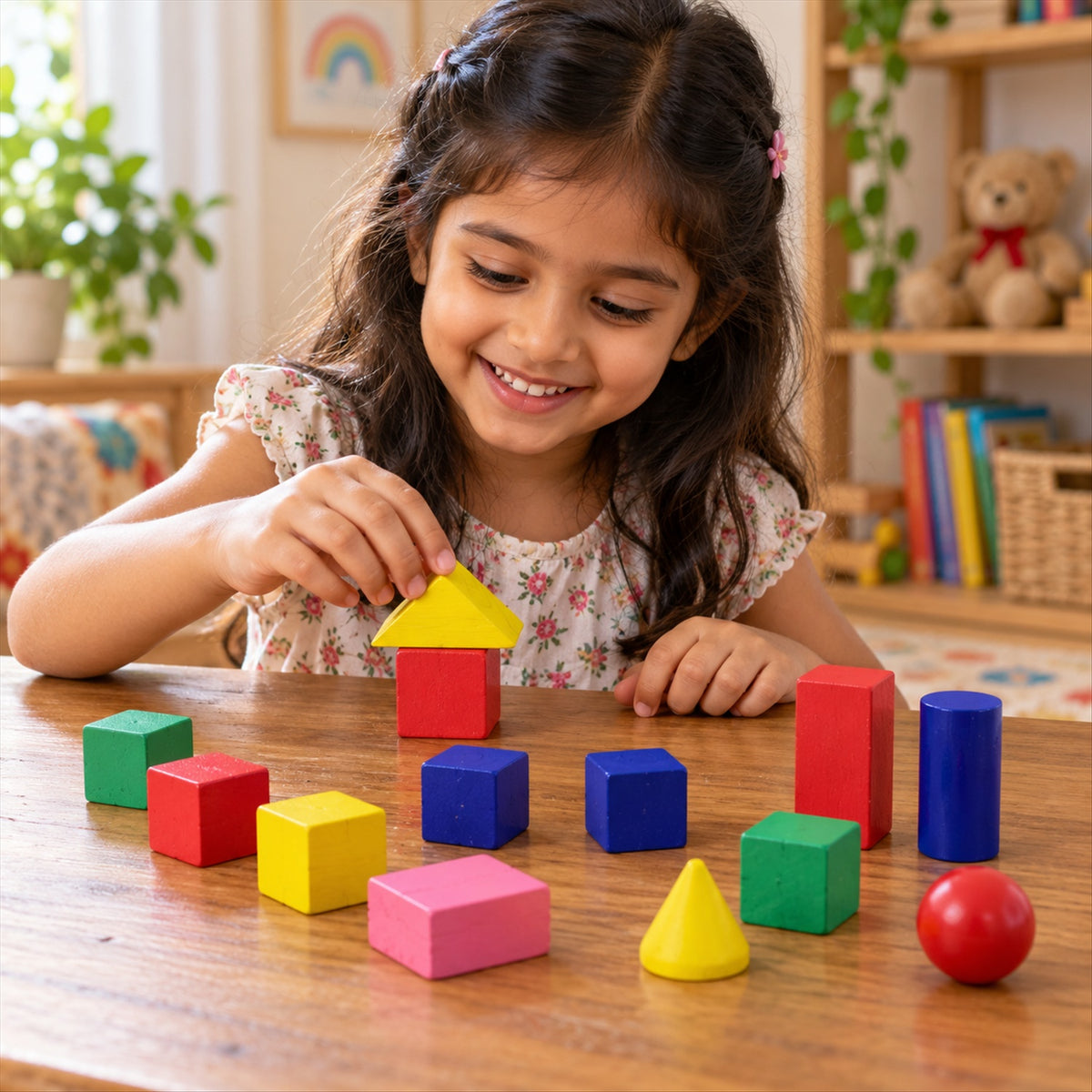 Wooden geometric shapes learning blocks fourteen piece set 02
