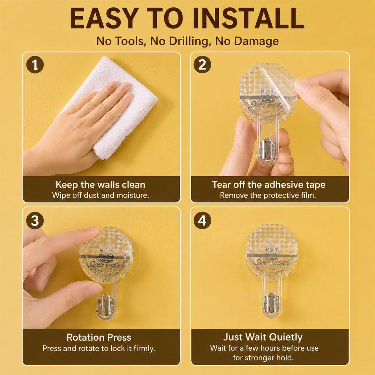 Suction wall hook features