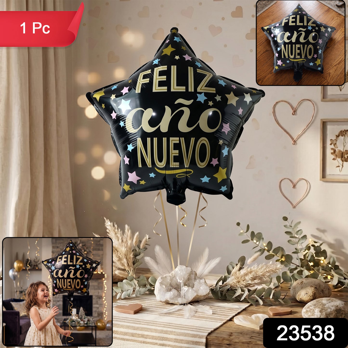 Black Star Feliz Ano Nuevo foil balloon packaging