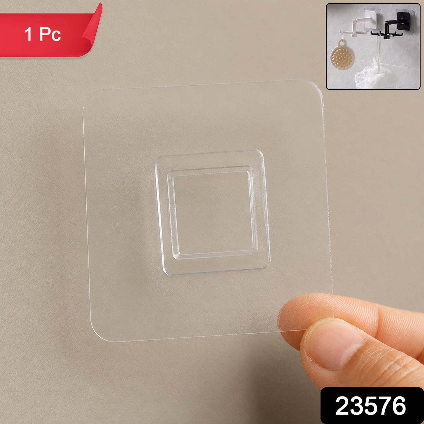 Transparent Self Adhesive Wall Hook Holder Punch Free for Kitchen Bathroom (1 Pc)