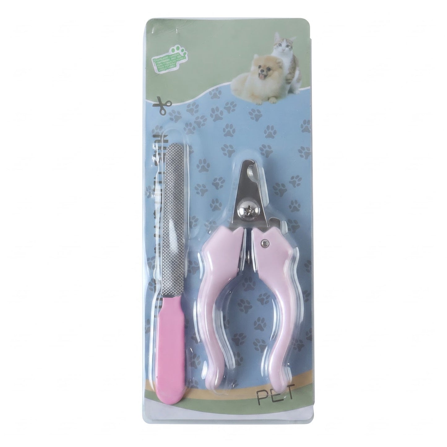Pet nail clipper and filer set on white background