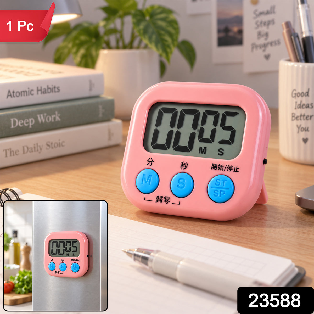 Digital kitchen timer with product code 23588 and 1 Pc label