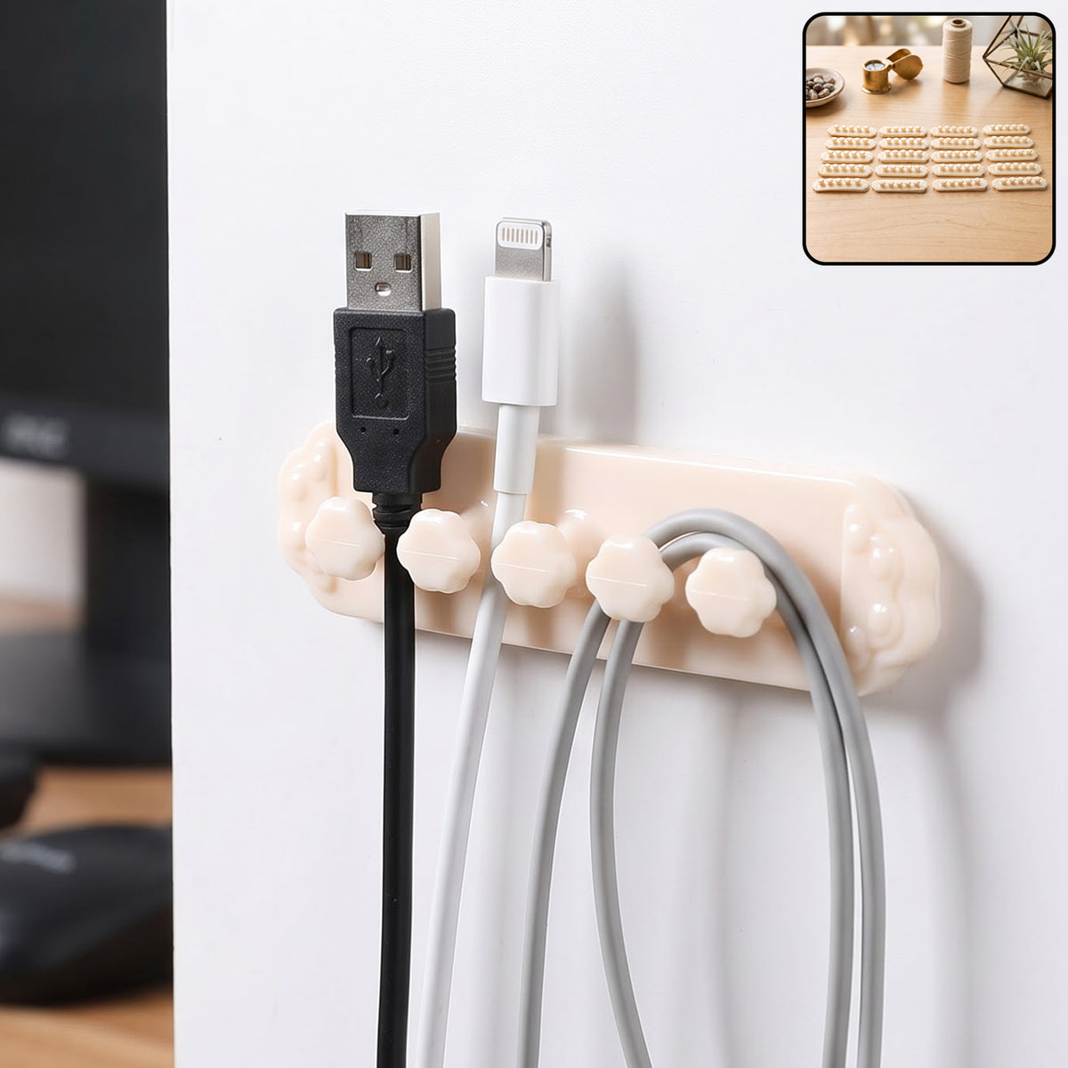 Self adhesive plastic wire cable clips in use