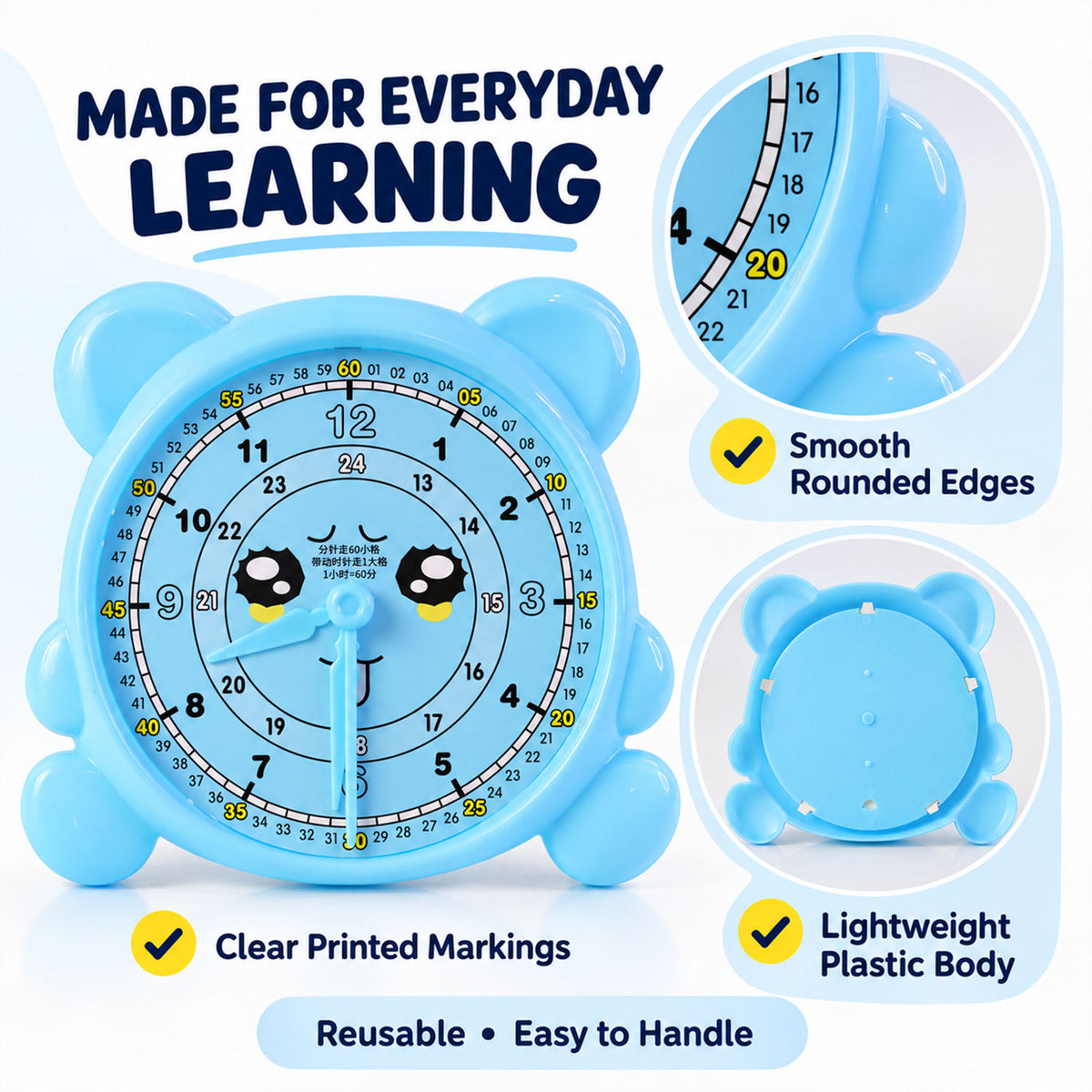 Kids learning clock with movable hands - view 03