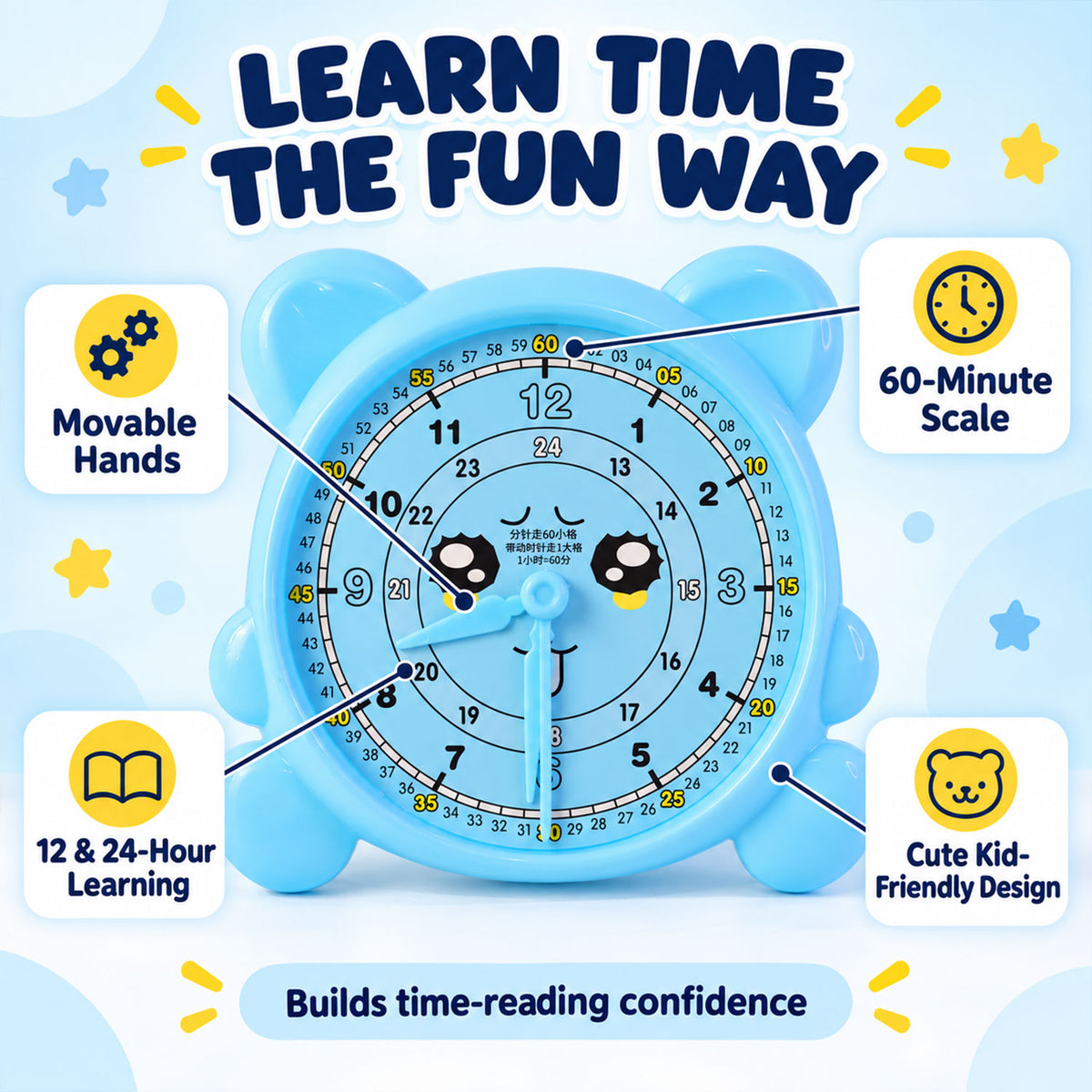 Kids learning clock with movable hands - view 04