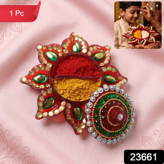 Decorative kumkum holder with stone work lid
