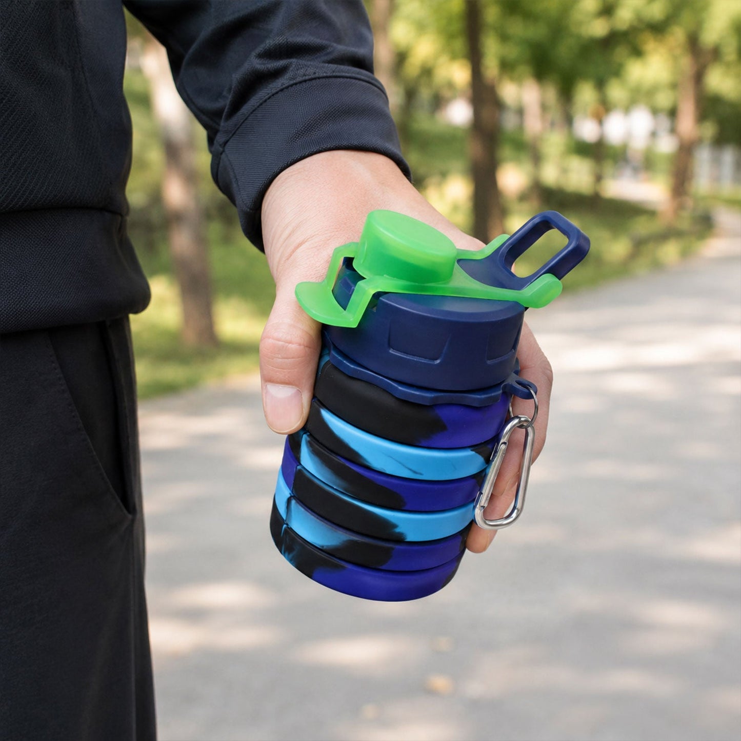 Sili Fold Collapsible Silicone Water Bottle Leakproof with Carabiner (500ml)
