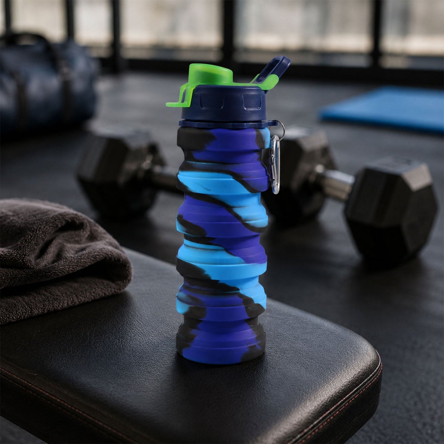 Sili Fold Collapsible Silicone Water Bottle Leakproof with Carabiner (500ml)