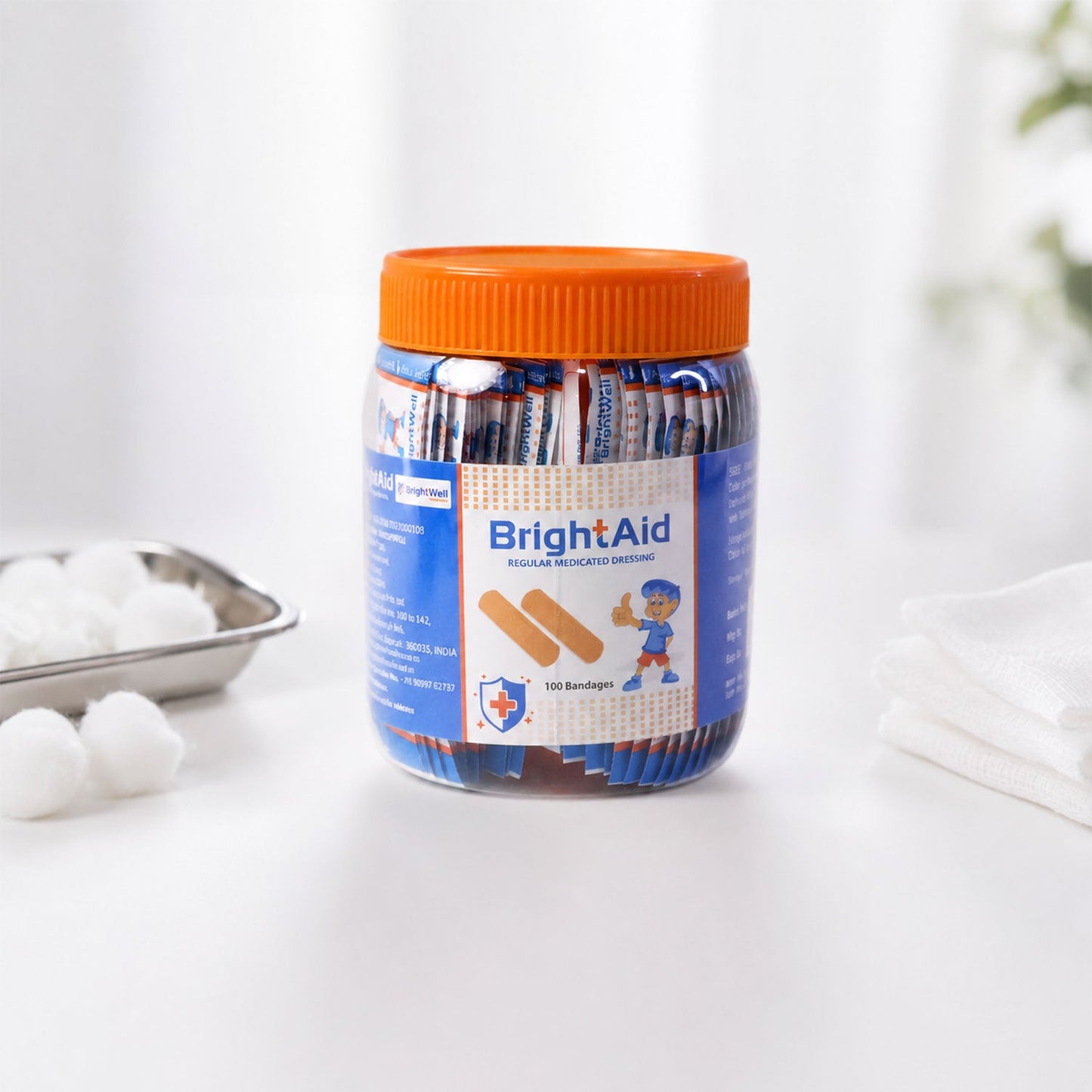 BrightAid Regular Adhesive Bandages Medicated Wound Dressing Strips (100 Pc)
