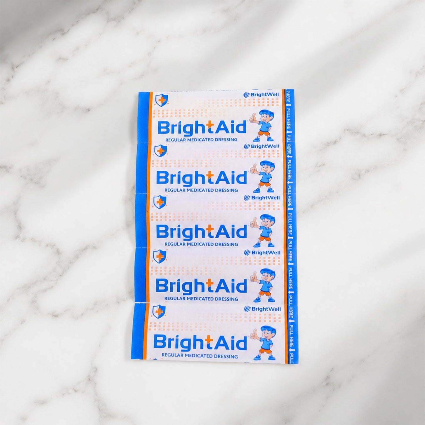 BrightAid medicated dressing strips in a protective wrapper.