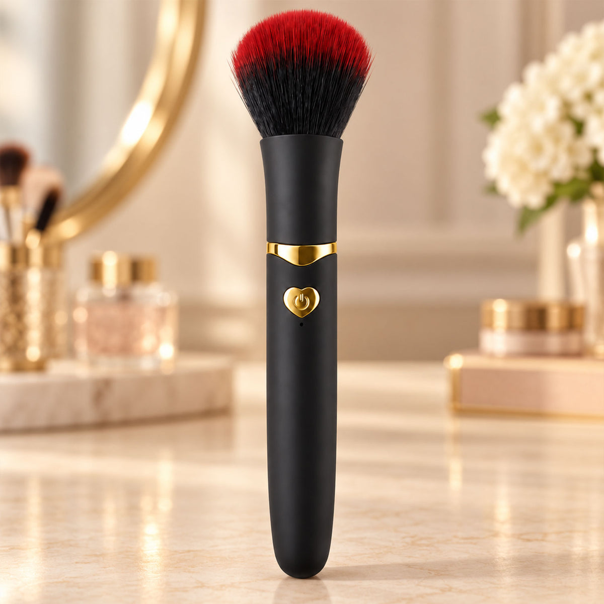 Makeup brush displayed on dressing table