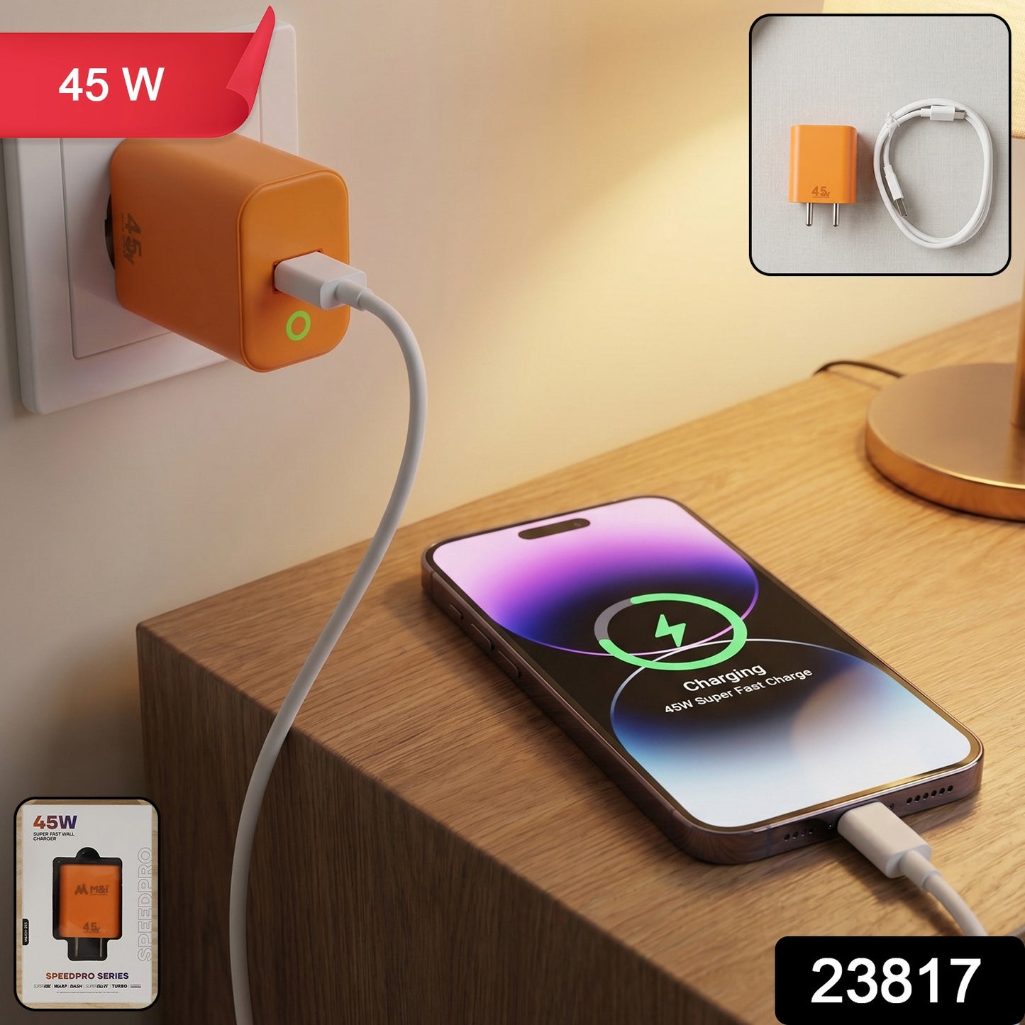 45W Super Fast Wall Charger with Type C Cable (1 Set)